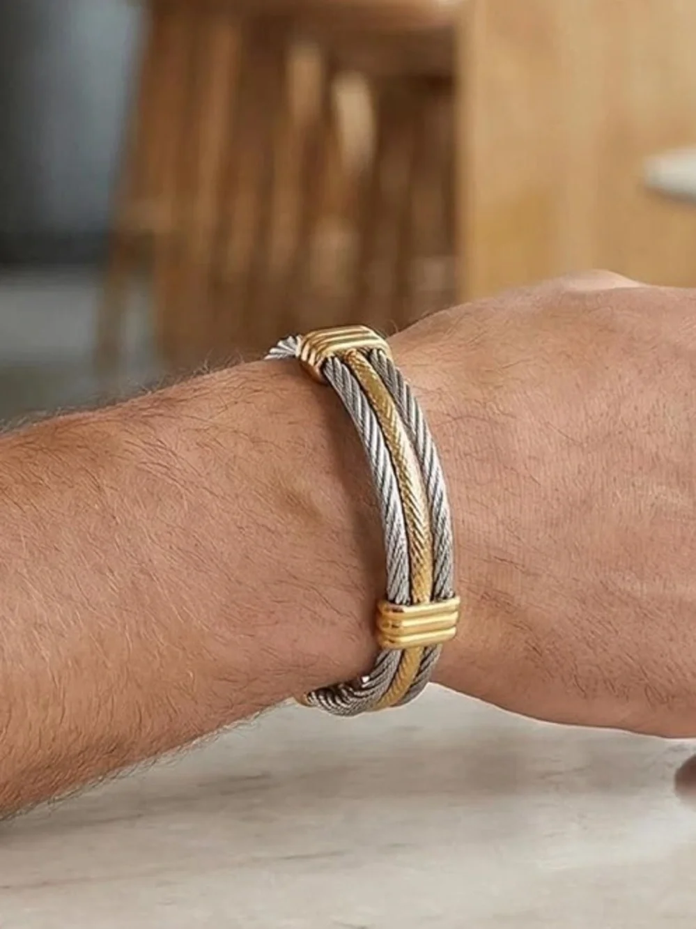 Anthropologie Gold and Black Twisted Cable Bracelet